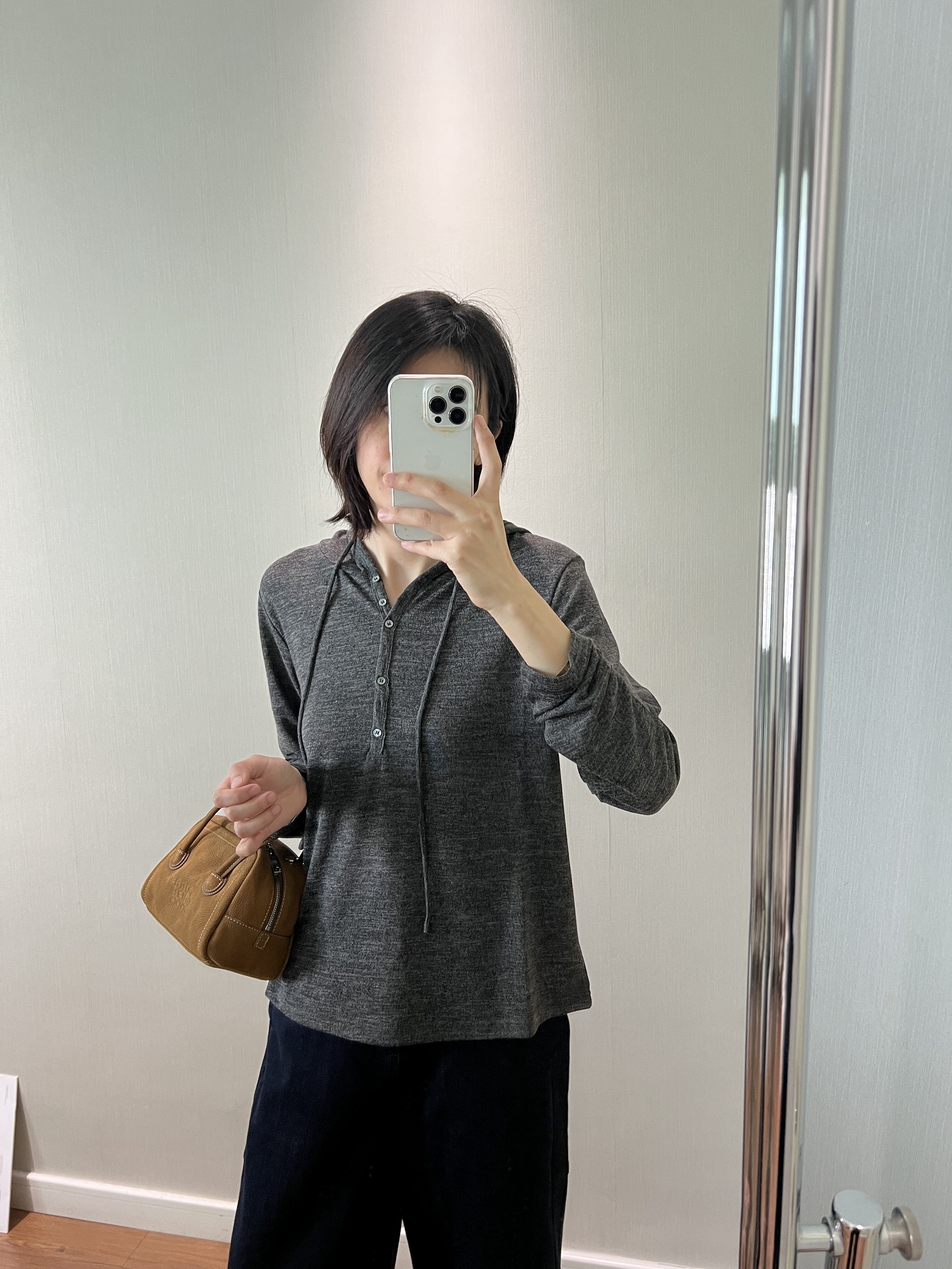 wenlustore秋季新款半开领纽扣连帽打底衫长袖T恤女