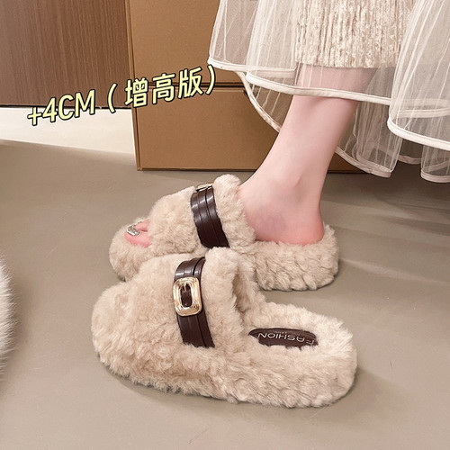 厚底毛毛一字拖女外穿保暖棉拖鞋