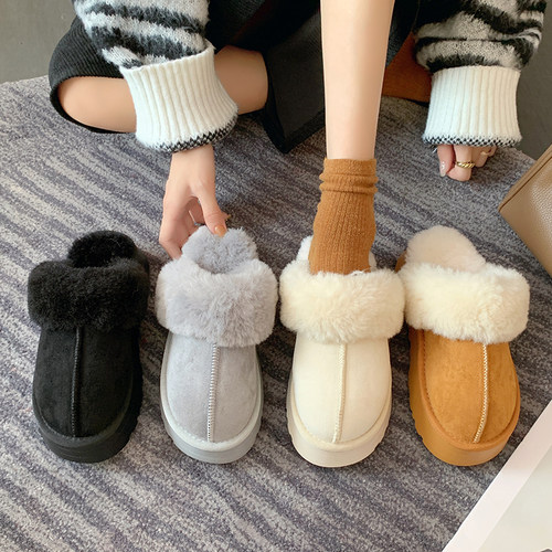网红厚底松糕包头加绒防滑棉拖鞋