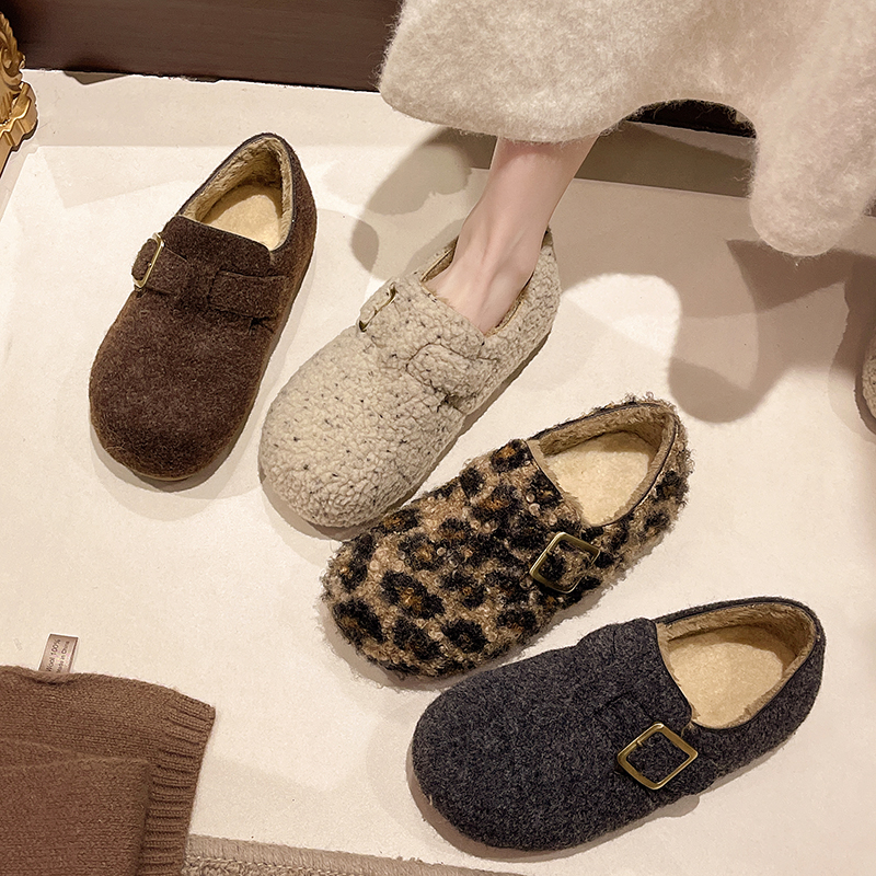 毛绒勃肯鞋加绒保暖棉鞋乐福鞋