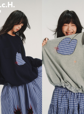 HHCH口海 AW25 原创手绘樱桃格纹贴布绣长袖花苞卫衣