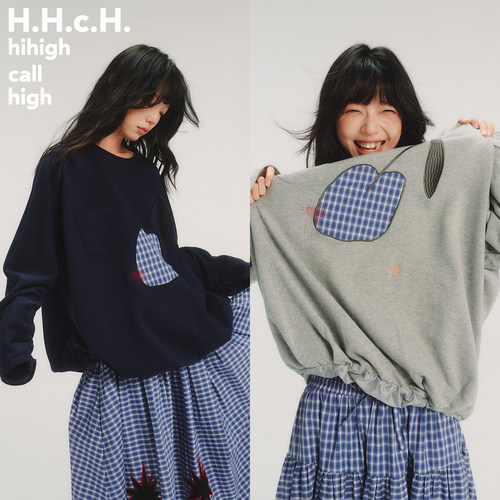 HHCH口海 AW26 原创手绘樱桃格纹贴布绣长袖花苞卫衣