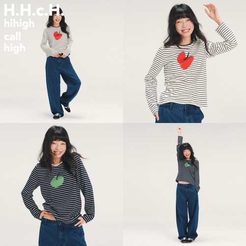 HHCH口海 AW26 苹果印花撞色条纹圆领正肩直筒长袖T恤