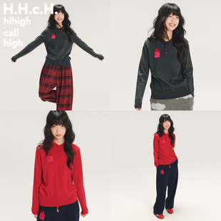 HHCH口海 SS26 小房子毛巾绣粗针Polo领羊毛混纺正肩针织毛衣上衣