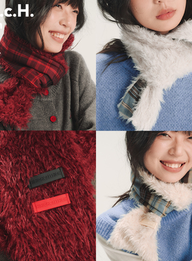 HHCH口海 SS26 格纹毛料撞色拼接围脖围巾