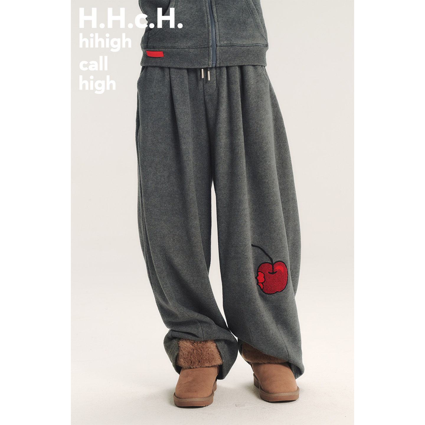 HHCH口海 AW25 手绘樱桃立体绣花高弹云朵触感松紧腰宽松长裤