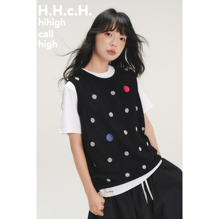背心马甲 彩点撞色绣花波点提花100%莱赛尔针织无袖 HHCH口海 SS26