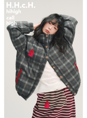 HHCH口海 AW25 彩色小房子撞色绣花磨毛格纹充棉面包服棉服外套
