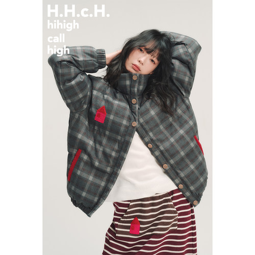 HHCH口海 AW25 彩色小房子撞色绣花磨毛格纹充棉面包服棉服外套