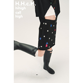 HHCH口海 AW25 彩色房子绣花羊毛混纺松紧腰波点提花针织半裙