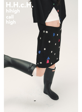 HHCH口海 AW25 彩色房子绣花羊毛混纺松紧腰波点提花针织半裙