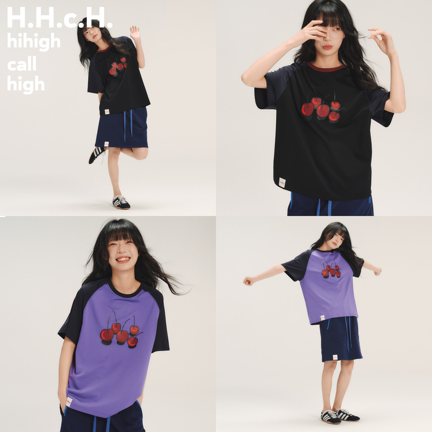 HHCH口海 SS26 樱桃印花撞色拼接插肩袖圆领宽松短袖T恤