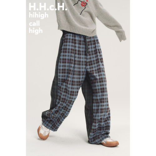 HHCH口海 AW25 彩色小房子立体绣花格纹拼接松紧腰宽松直筒长裤