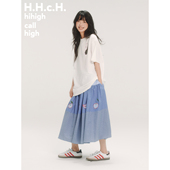 原创设计花朵盆栽印花奶油白直筒宽松短袖 HHCH口海 25SS T恤女夏