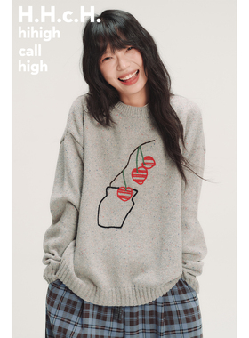 HHCH口海 AW25 手绘樱桃盆栽立体链条绣花20羊毛混纺彩点纱毛衣