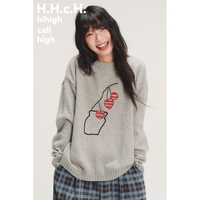 HHCH口海 AW25 手绘樱桃盆栽立体链条绣花20羊毛混纺彩点纱毛衣