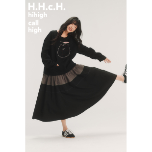 卫衣连衣裙 苹果贴布绣撞色拼接假两件宽松长袖 HHCH口海 AW25