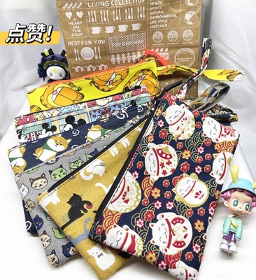 加厚加里卡通印花帆布长款钱包拉链手机包手拿包口红小物件收纳包