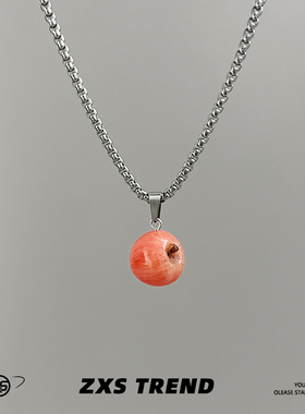 ZXS TREND简约一颗小苹果吊坠项链男女士仿真水果个性毛衣链子潮