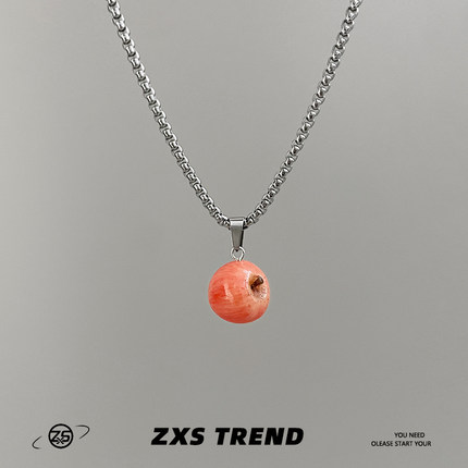 ZXS TREND简约一颗小苹果吊坠项链男女士仿真水果个性毛衣链子潮