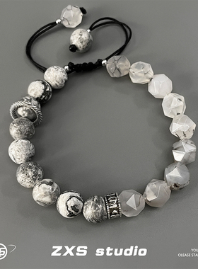 ZXS STUDIO 暗黑混搭切面天然石手串男潮高级感ins嘻哈手链配饰女
