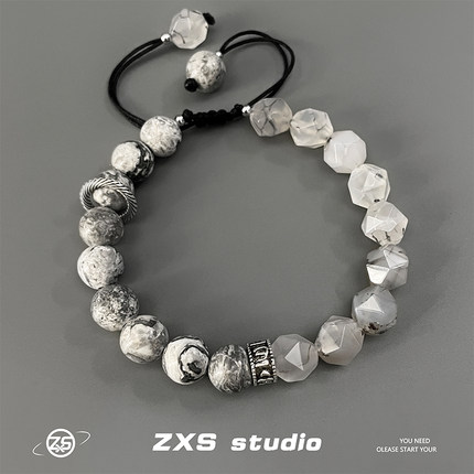 ZXS STUDIO 暗黑混搭切面天然石手串男潮高级感ins嘻哈手链配饰女