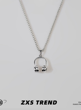 ZXS复古高街耳机项链男潮嘻哈钛钢吊坠简约小众设计个性毛衣链女