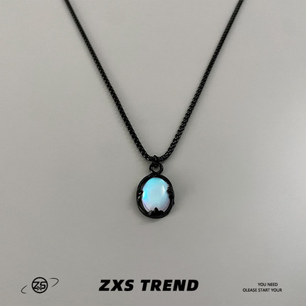 ZXS TREND复古渐变晶石项链男女士个性百搭ins高级感小众锁骨链潮