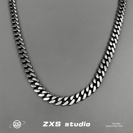 ZXS欧美复古哑光古巴项链男士嘻哈不掉色钛钢锁骨链子女配饰品潮