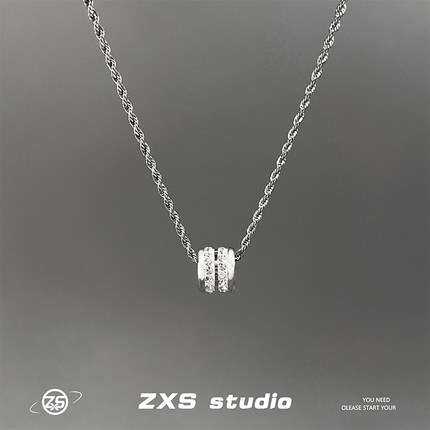 ZXS超闪高级感镶钻嘻哈吊坠项链男女小众设计钛钢蹦迪街头锁骨潮