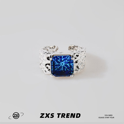 ZXS冷淡风不规则熔岩锆石戒指个性ins高级感轻奢开口男女食指环潮