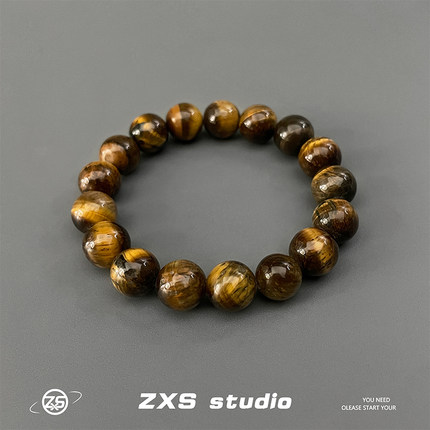 ZXS STUDIO 招财天然虎眼石手串男女复古圆珠猫眼个性礼物手饰潮