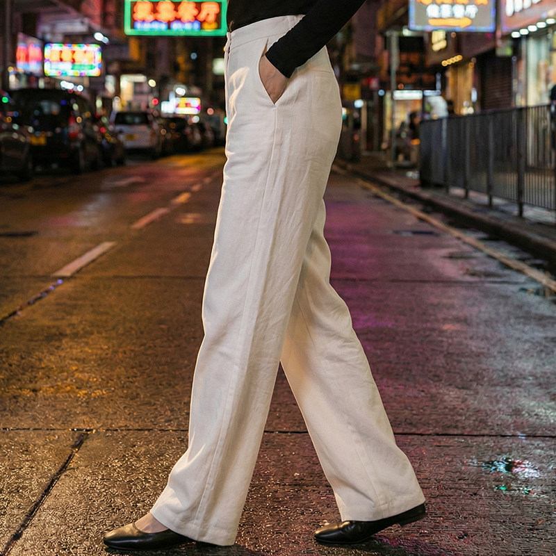 港风天丝亚麻阔腿裤女2026新款夏季薄款窄版直筒裤休闲裤棉麻长裤