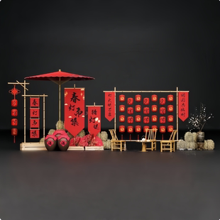 国风商用美陈装 饰文创市集打卡点造景 饰拱门灯笼架商场店铺通道装