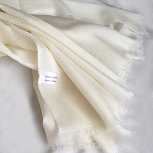 春夏植物染色蓝染蜡染草木染手绘羊毛围巾本白色薄款纯色羊毛围巾