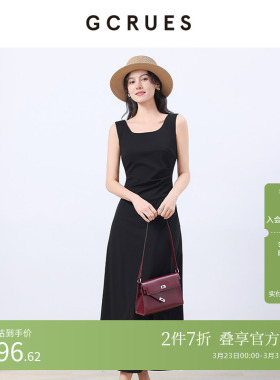 GCRUES商场同款方领气质背心连衣裙女夏收腰黑色裙子 G02C08A1262
