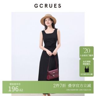 GCRUES商场同款 G02C08A1262 方领气质背心连衣裙女夏收腰黑色裙子