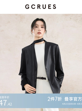 GCRUES商场同款pu皮西装外套女秋季时尚复古西服上衣 G08Q05A2062