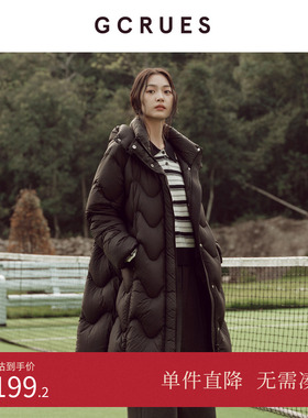 GCRUES商场同款黑色长款白鸭绒羽绒服外套女冬季新品 G10D09A1662