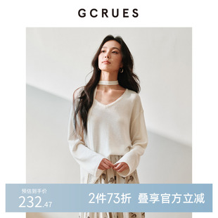 GCRUES商场同款韩系温柔风绑带宽松v领毛衣女秋季新款G08Q04A1462
