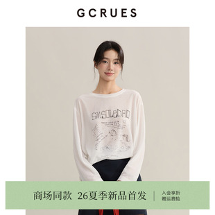 GCRUES商场同款 T恤女夏季 外穿上衣 G03X03A0172 白色宽松印花长袖
