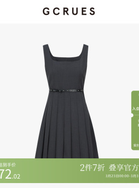 GCRUES商场同款吊带黑色连衣裙女春夏气质收腰百褶裙 G02C08A0862