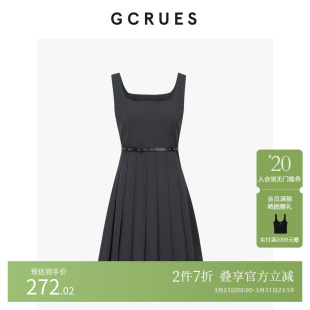 GCRUES商场同款 G02C08A0862 吊带黑色连衣裙女春夏气质收腰百褶裙