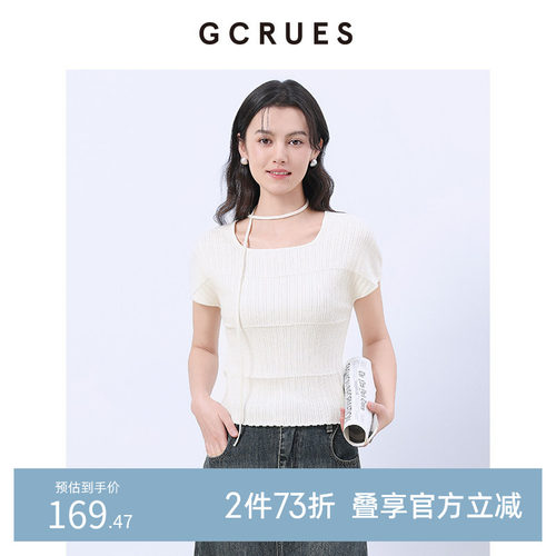 GCRUES方领针织短袖T恤女春秋