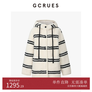 G10D05A0152 减龄摇粒绒外套女减连帽条纹上衣 GCRUES商场同款 冬季