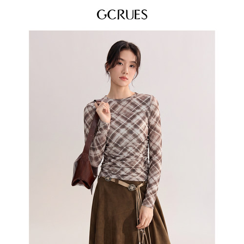 GCRUES设计感修身T恤秋季女格子