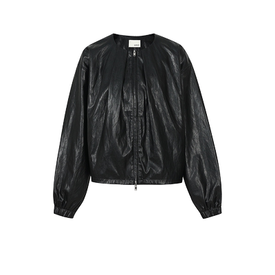 GCRUES无领褶锏箱型皮衣外套