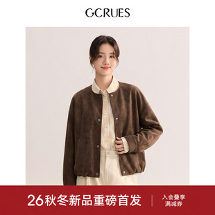 GCRUES商场同款秋季复古麂皮短外套女宽松休闲夹克 G07Q00872