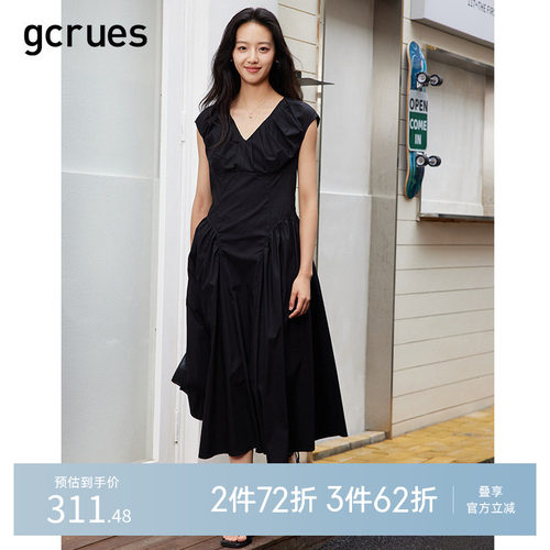 gcruesV领压褶气质连衣裙