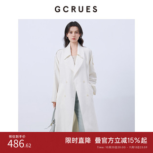 GCRUES商场同款双排扣风衣女中长款白色春季外套 G01C01962